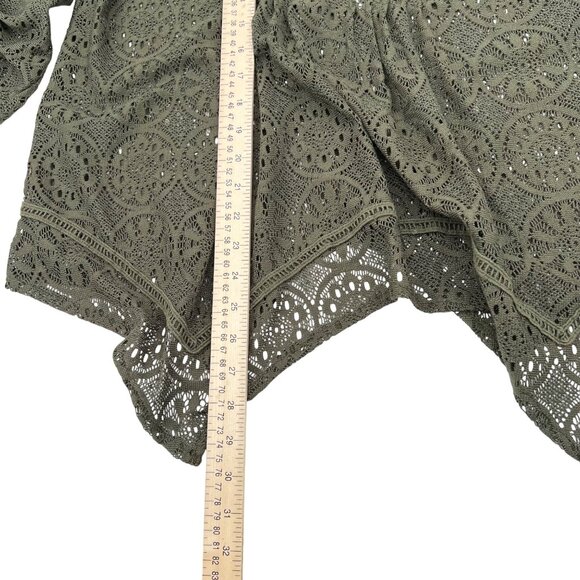 New Directions Green Crochet Lace Tunic Top Women's S Boho Style High-Low Hem - Picture 4 of 6